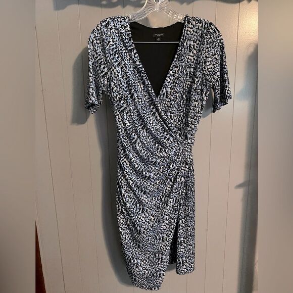 Ann Taylor black/blue stretch midi dress - Picture 1 of 5